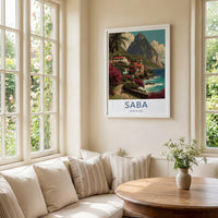 Saba Poster - Netherlands Travel Art - Colorful Coastal Town Wall Decor