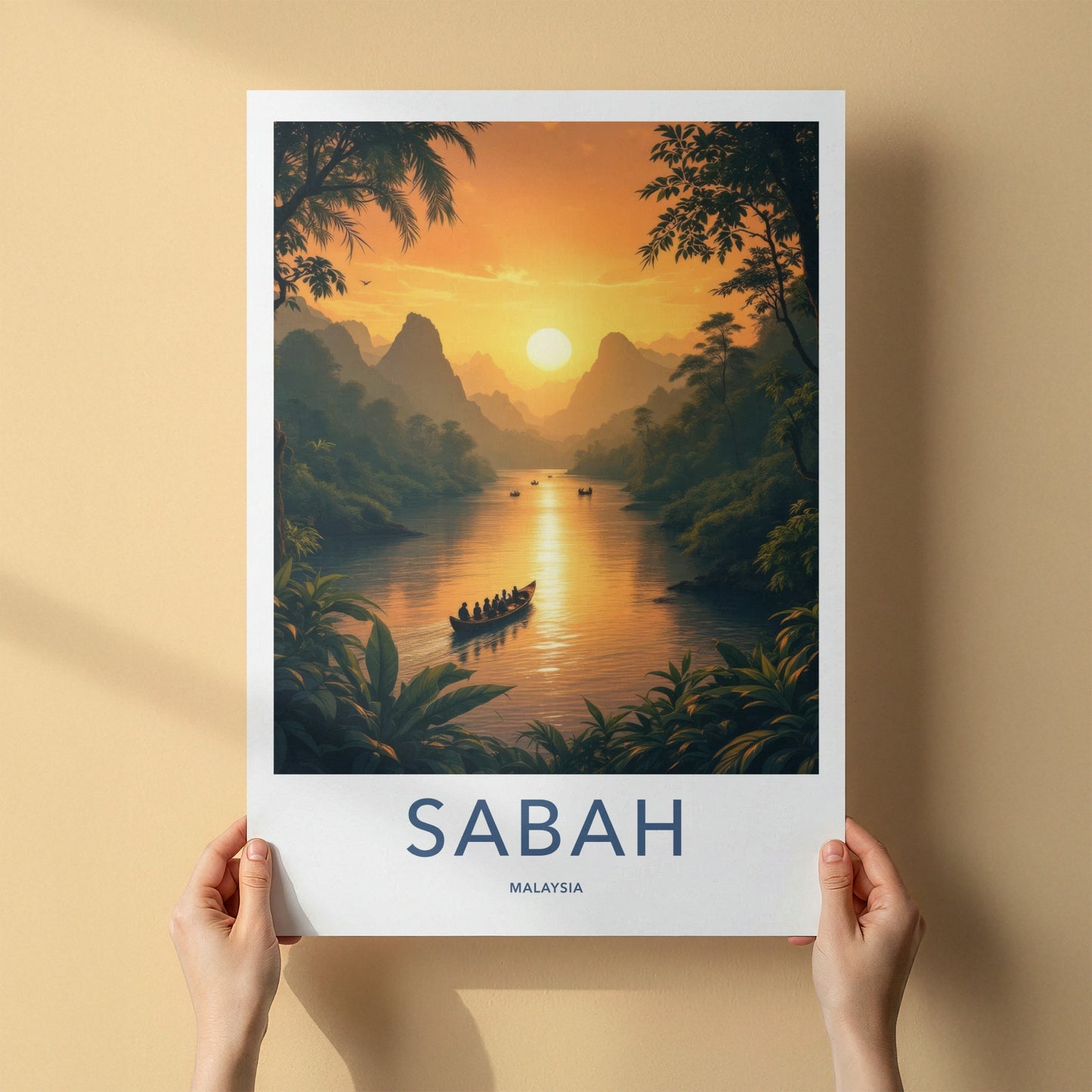 Sabah Poster - Malaysia Travel Art - Jungle River Sunset Home Decor