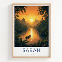 Sabah Poster - Malaysia Travel Art - Jungle River Sunset Home Decor