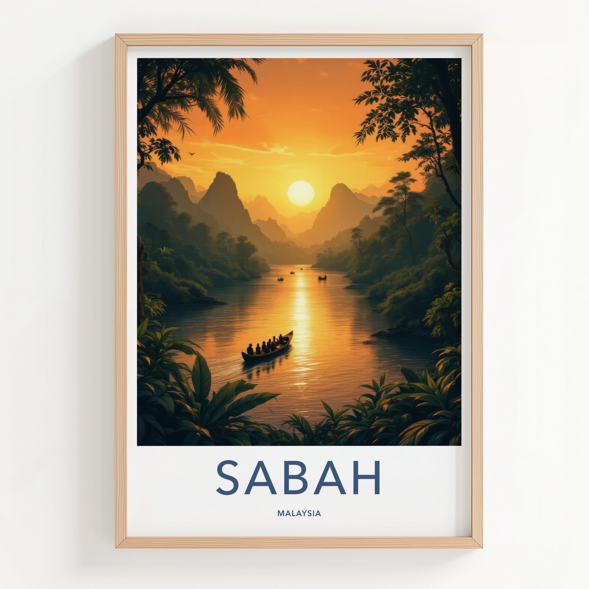 Sabah Poster - Malaysia Travel Art - Jungle River Sunset Home Decor