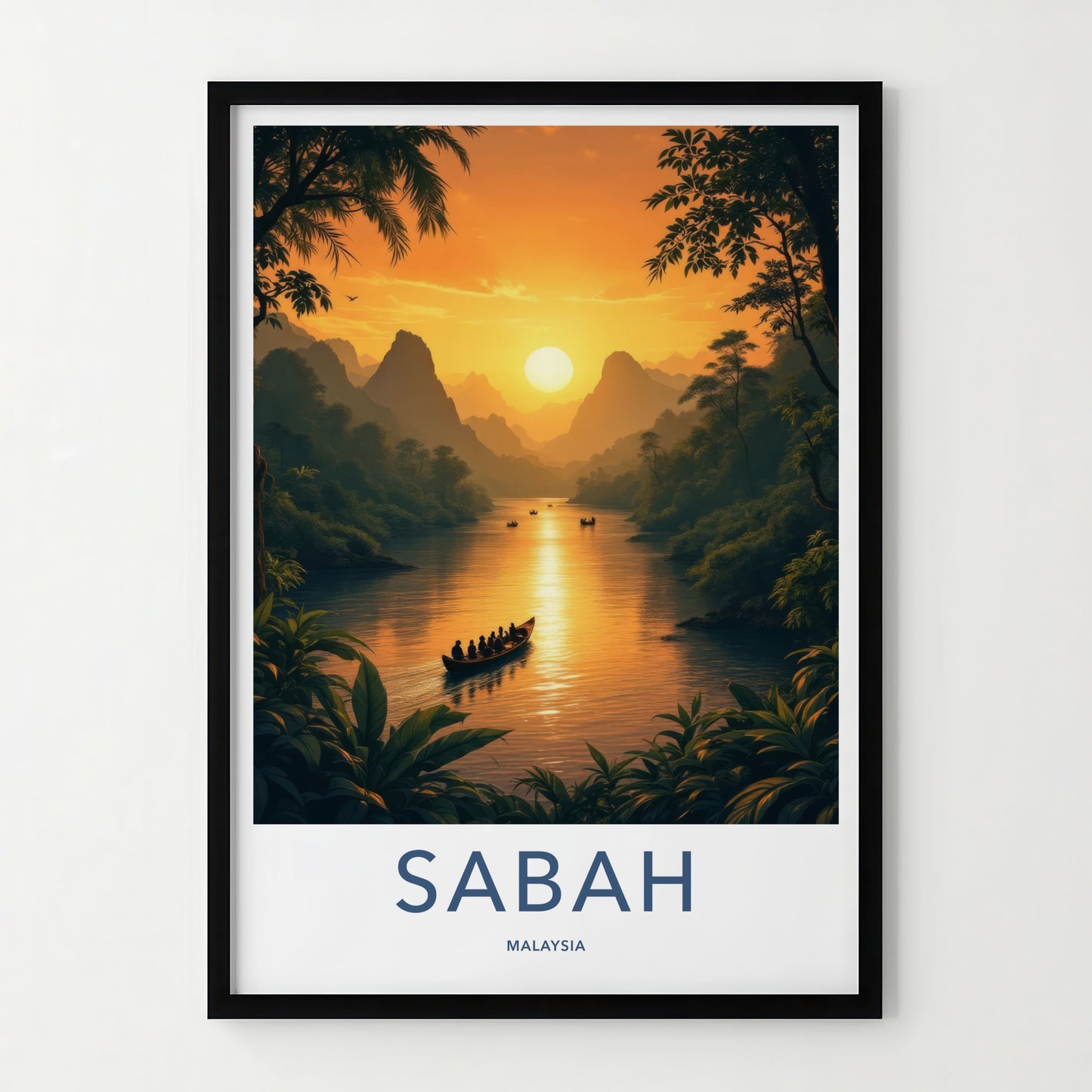 Sabah Poster - Malaysia Travel Art - Jungle River Sunset Home Decor