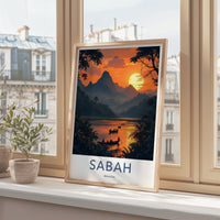 Sabah Poster - Malaysia Travel Art - Mountain River Sunset Home Decor