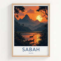 Sabah Poster - Malaysia Travel Art - Mountain River Sunset Home Decor