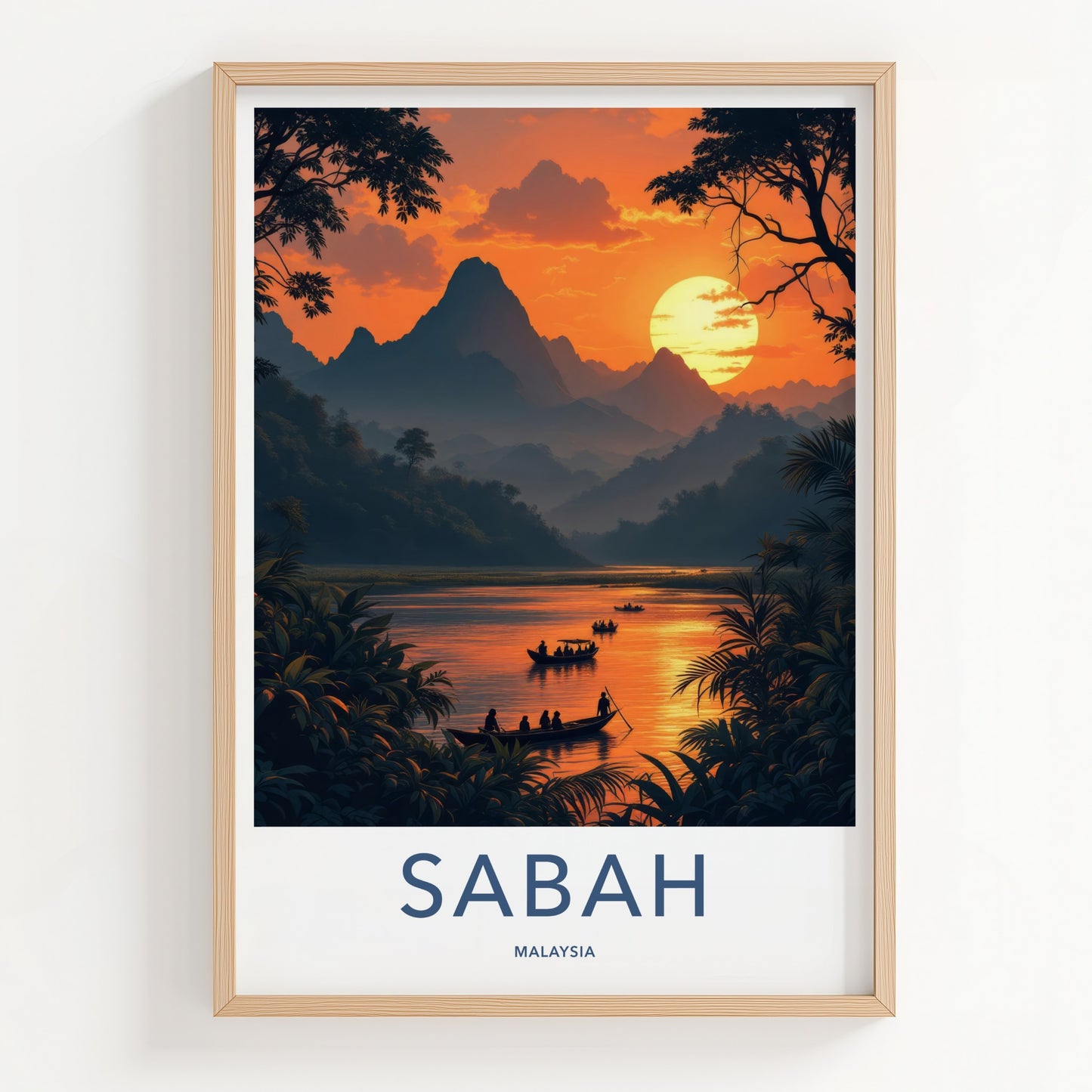 Sabah Poster - Malaysia Travel Art - Mountain River Sunset Home Decor