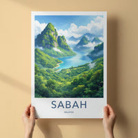 Sabah Poster - Malaysia Travel Art - Verdant Mountain River Home Decor