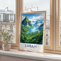 Sabah Poster - Malaysia Travel Art - Verdant Mountain River Home Decor