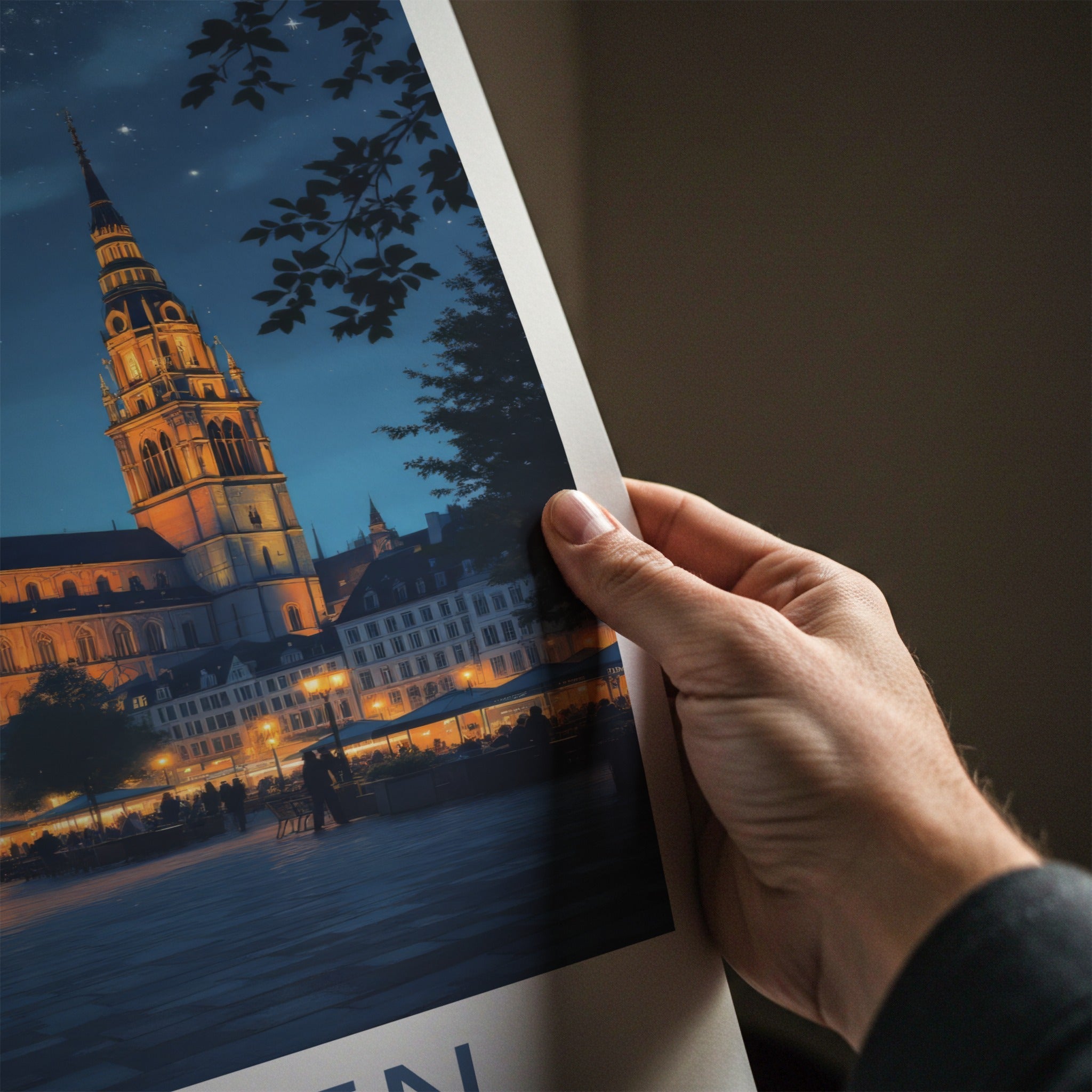 Sachsen Poster - Germany Travel Art - Illuminated Church Starry Home Decor