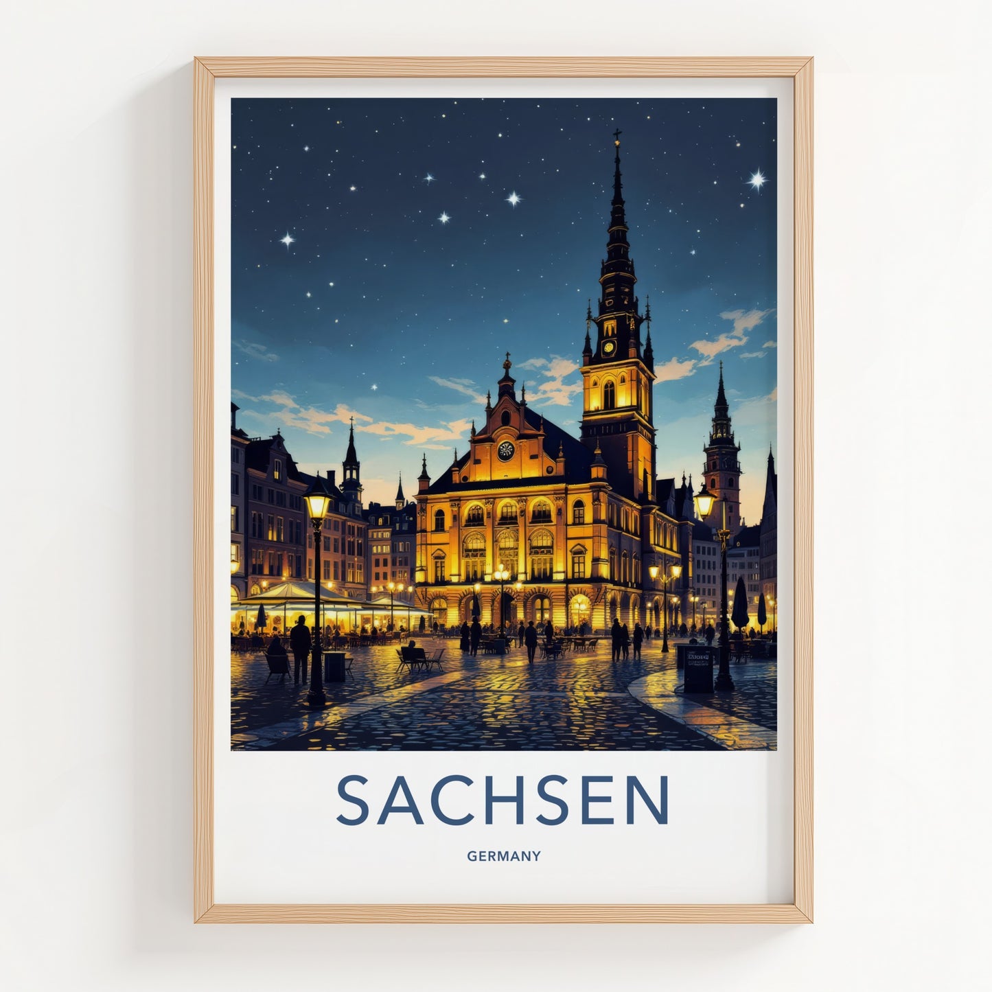 Sachsen Poster - Germany Travel Print - Illuminated Town Hall Gallery Art