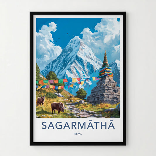Sagarmātha Poster - Nepal Travel Art - Colorful Prayer Flags Home Decor