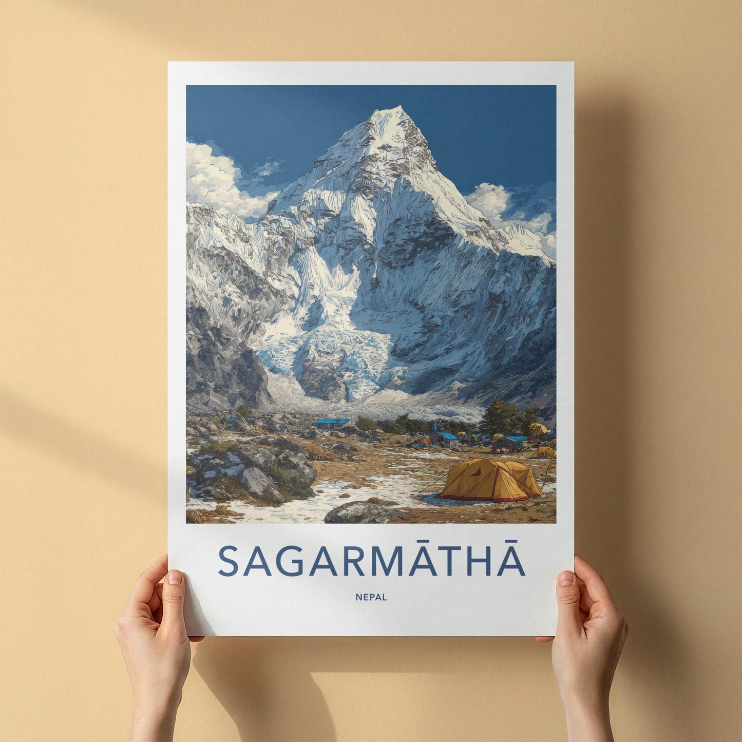 Sagarmatha Poster - Nepal Travel Art - Mountain Base Camp Home Decor