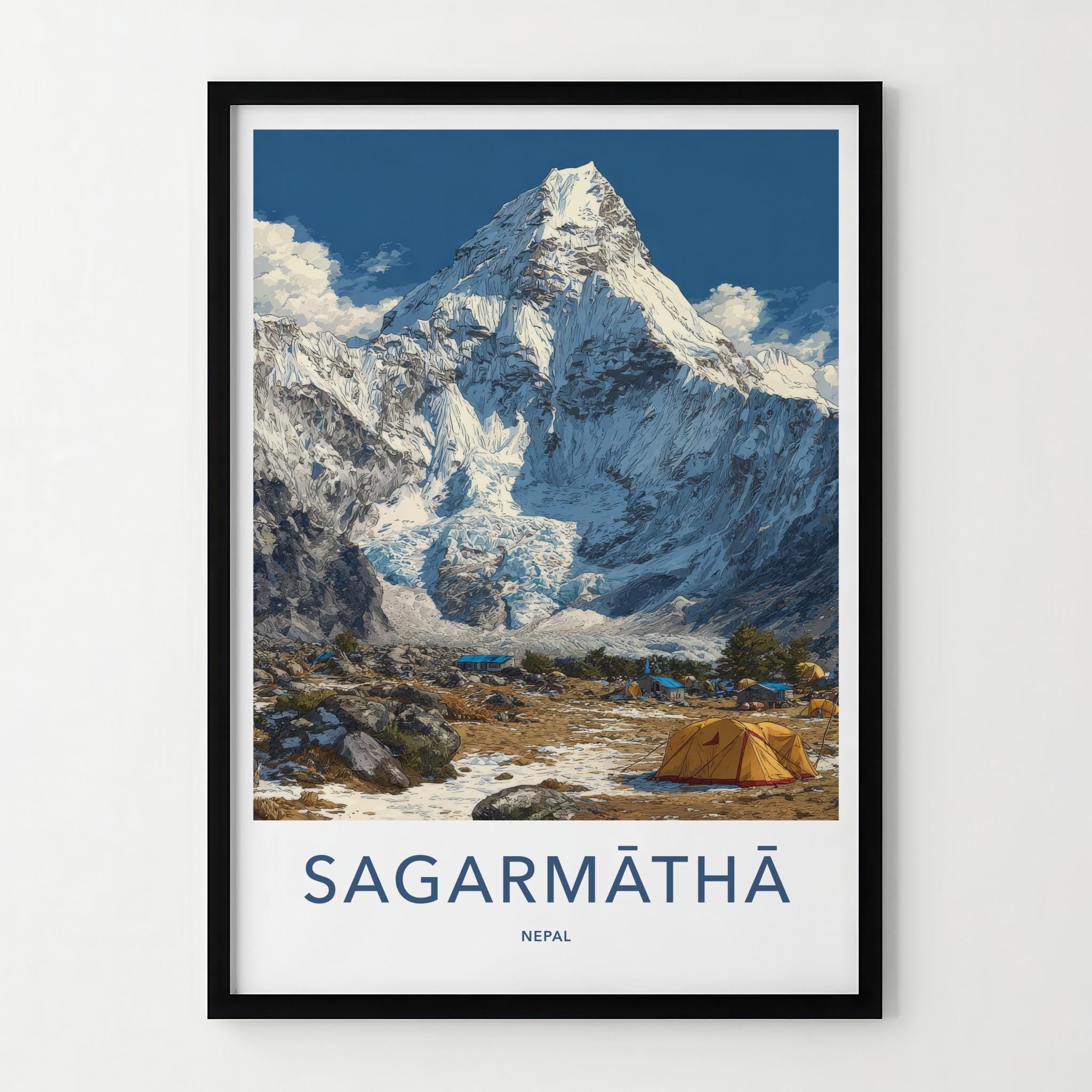 Sagarmatha Poster - Nepal Travel Art - Mountain Base Camp Home Decor