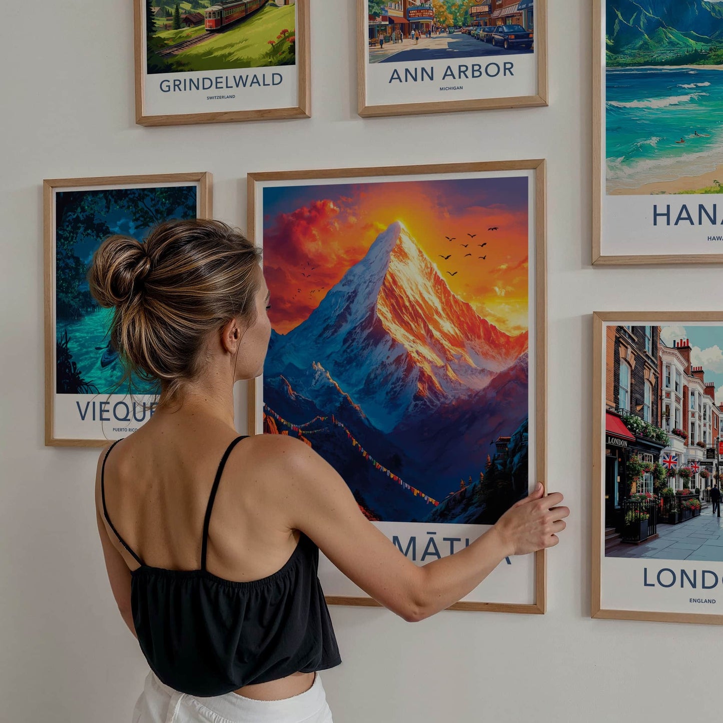 Sagarmatha Poster - Nepal Wall Art - Glowing Peak Birds Home Decor