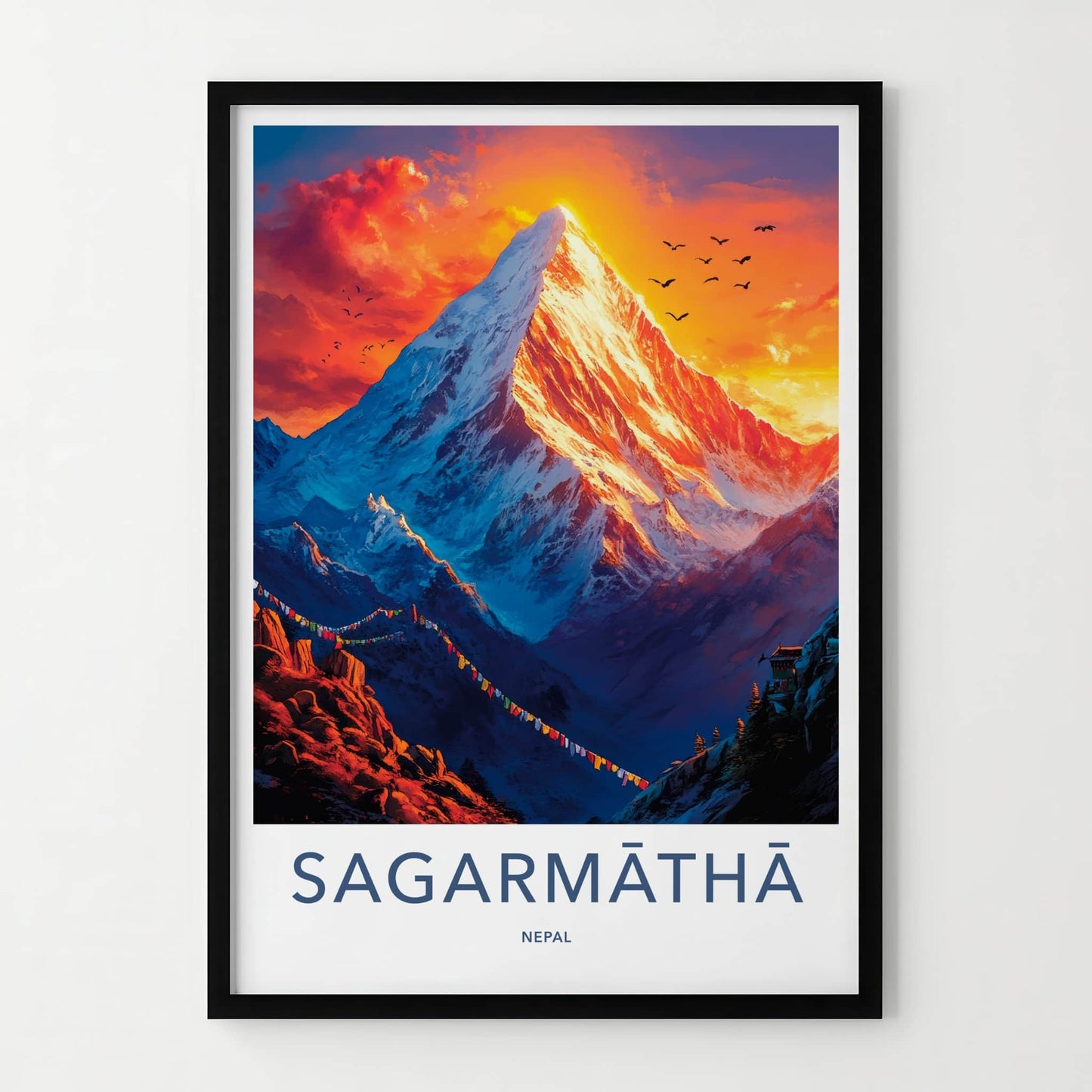 Sagarmatha Poster - Nepal Wall Art - Glowing Peak Birds Home Decor