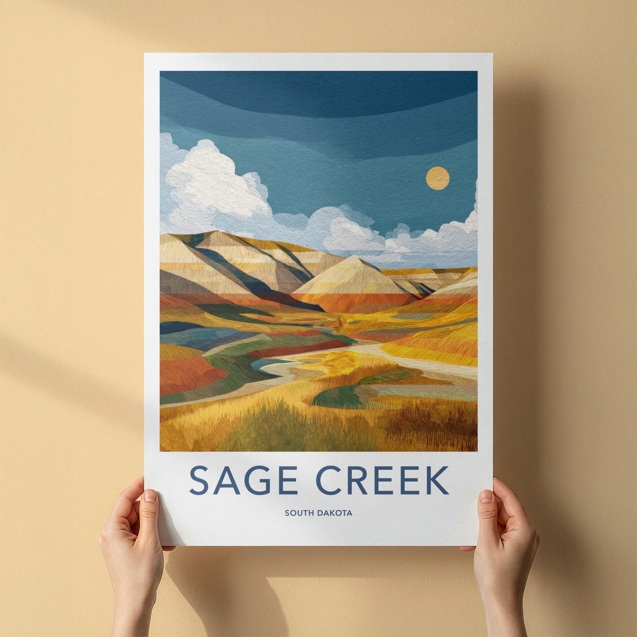 Sage Creek Poster - South Dakota Travel Art - Layered Prairie Hills Wall Decor