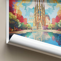 Sagrada Familia Poster - Spain Travel Art - Vibrant Temple Reflection Home Decor