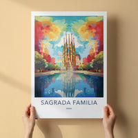 Sagrada Familia Poster - Spain Travel Art - Vibrant Temple Reflection Home Decor