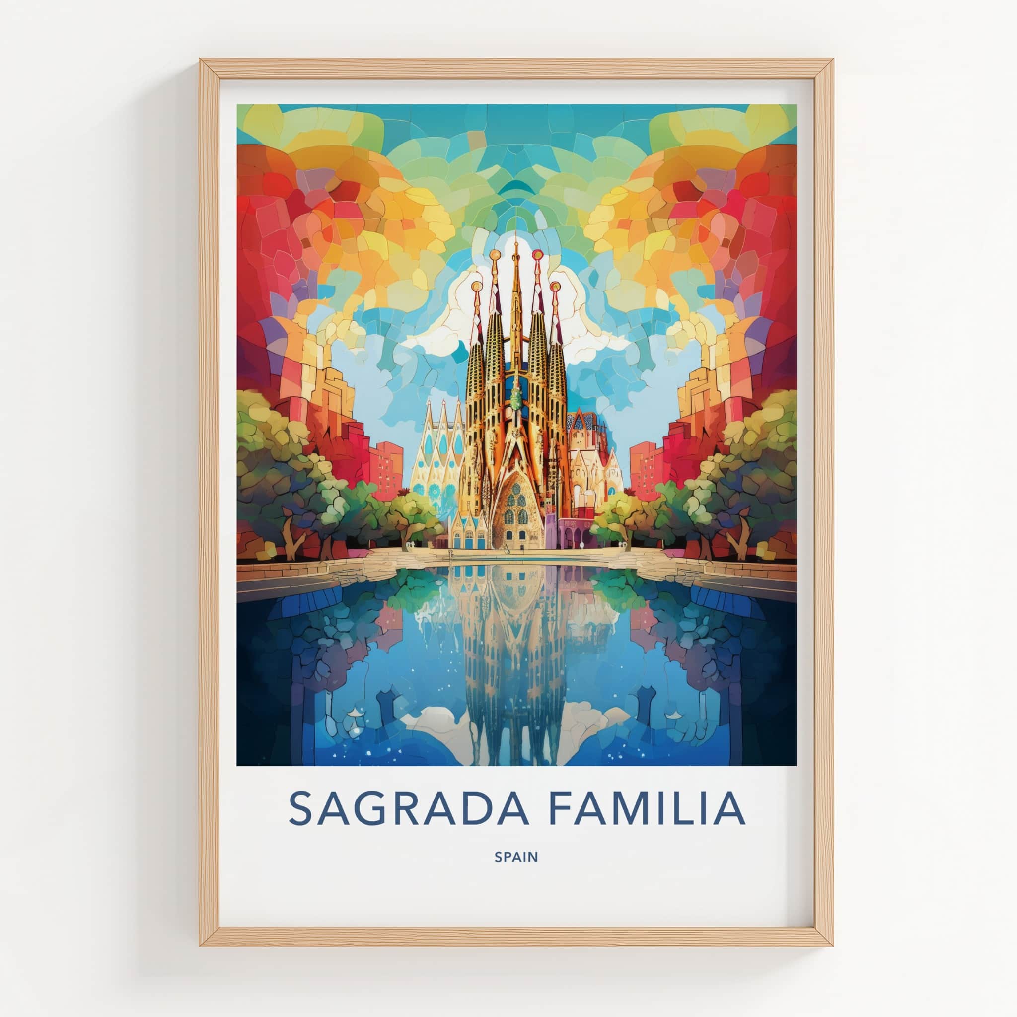 Sagrada Familia Poster - Spain Travel Art - Vibrant Temple Reflection Home Decor