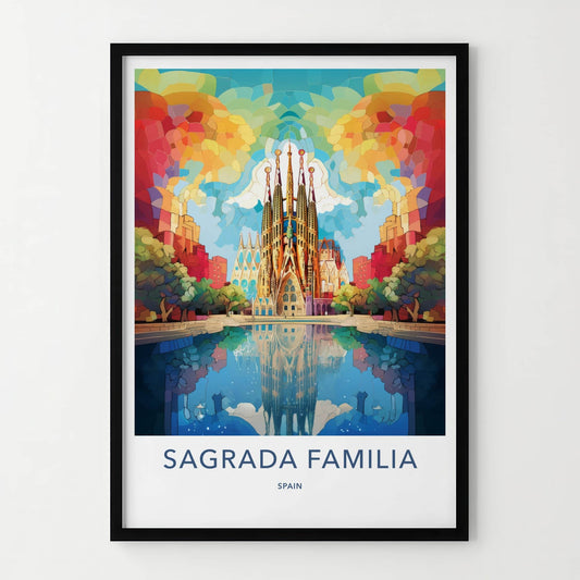 Sagrada Familia Poster - Spain Travel Art - Vibrant Temple Reflection Home Decor
