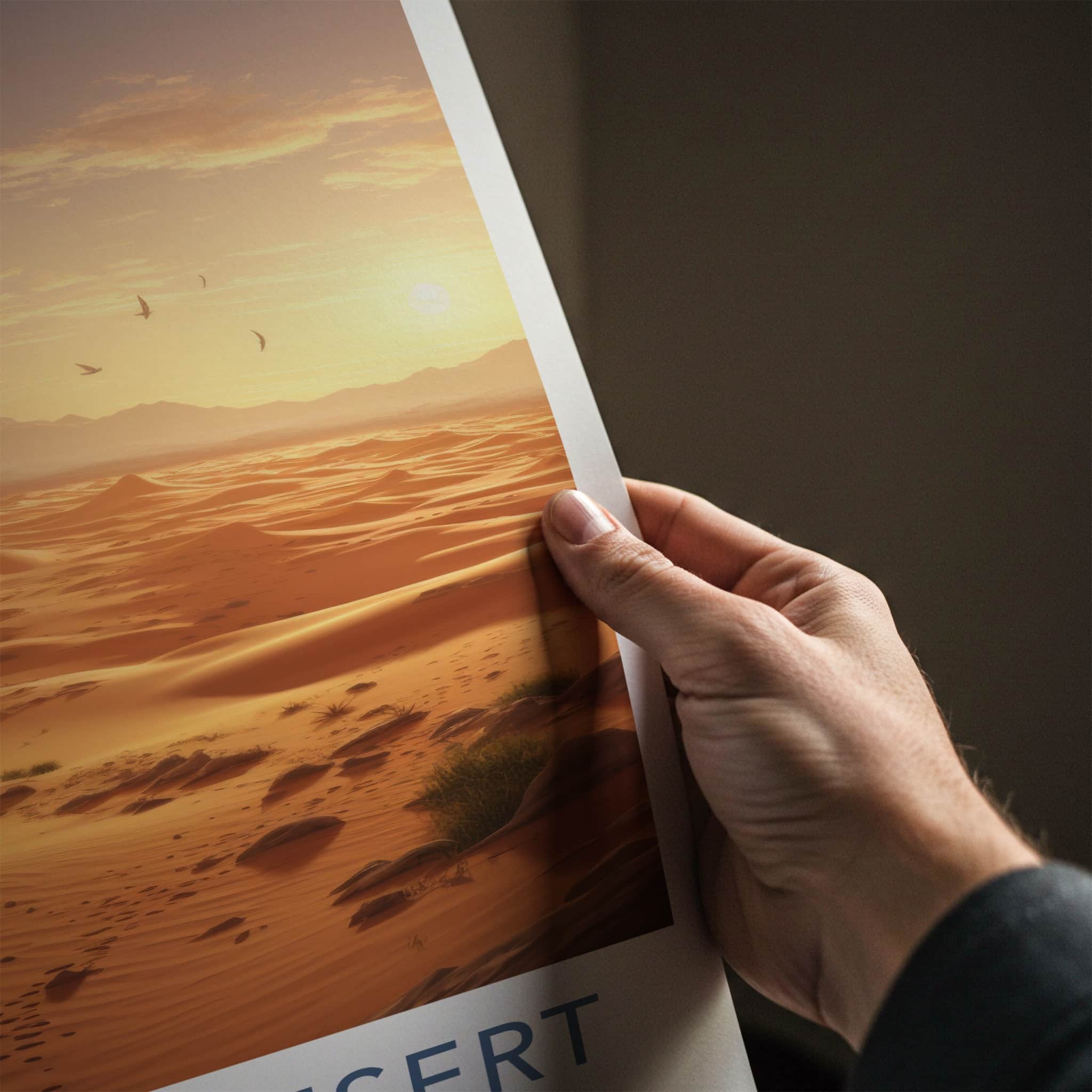 Sahara Desert Poster - Africa Travel Art - Golden Desert Camels Home Decor