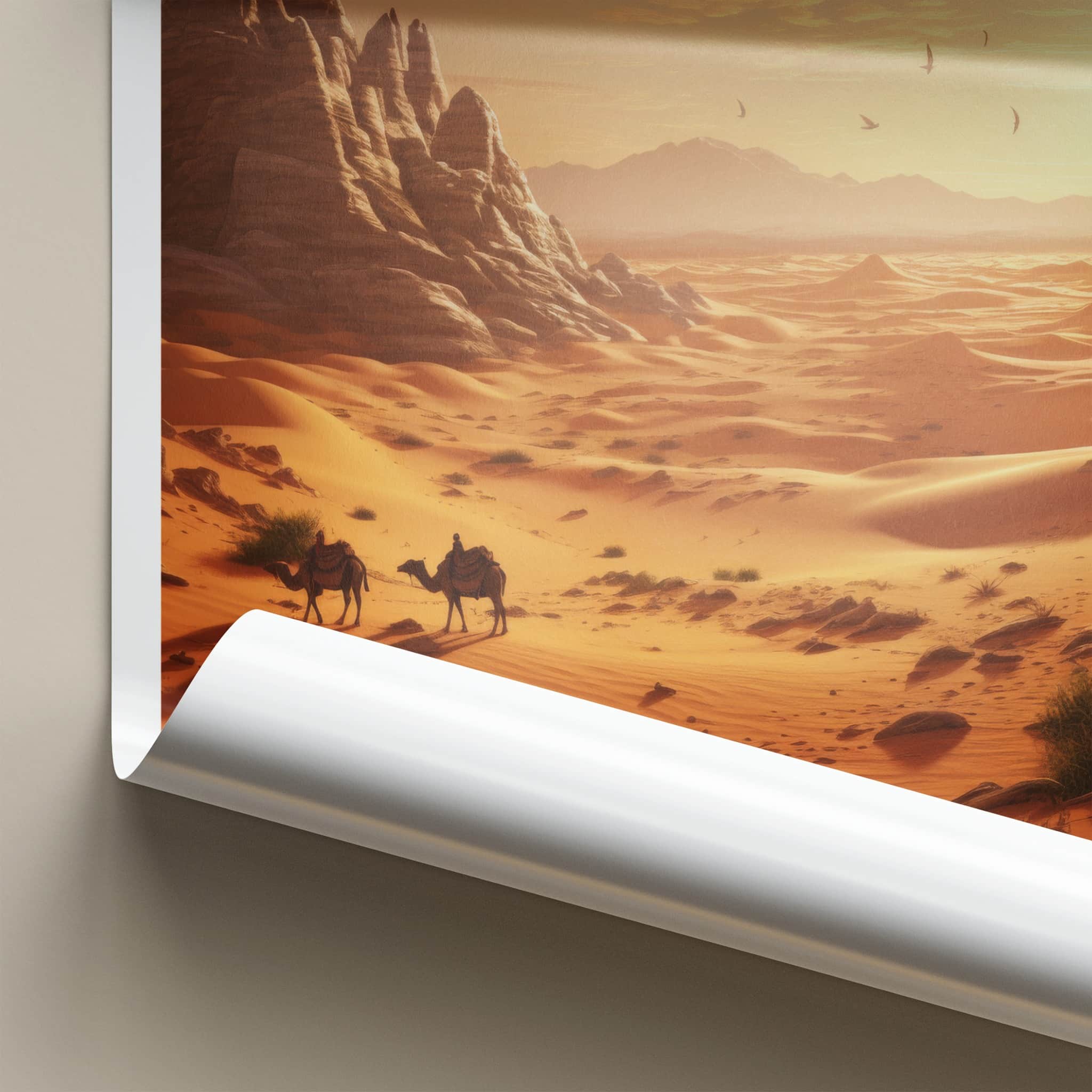 Sahara Desert Poster - Africa Travel Art - Golden Desert Camels Home Decor