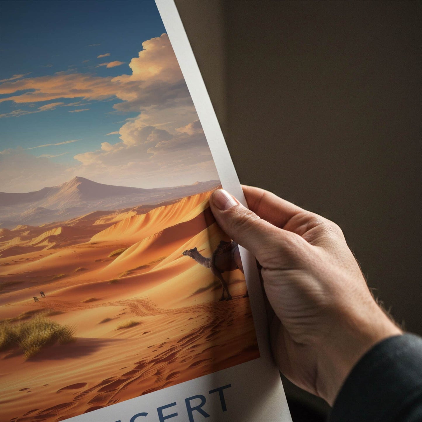Sahara Desert Poster - Africa Travel Art - Sunset Camel Ride Home Decor
