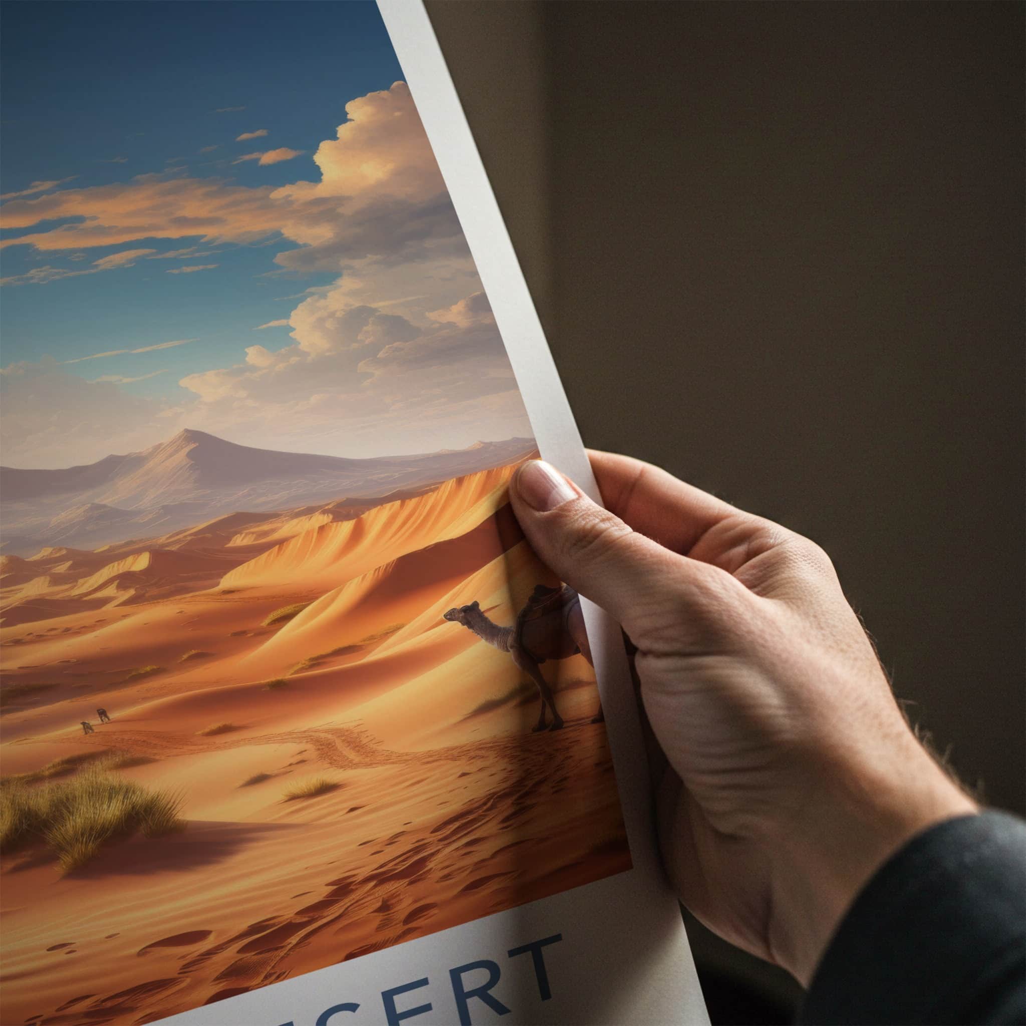 Sahara Desert Poster - Africa Travel Art - Sunset Camel Ride Home Decor