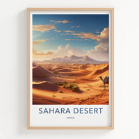 Sahara Desert Poster - Africa Travel Art - Sunset Camel Ride Home Decor