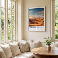 Sahara Desert Poster - Africa Travel Art - Sunset Camel Ride Home Decor