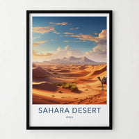Sahara Desert Poster - Africa Travel Art - Sunset Camel Ride Home Decor