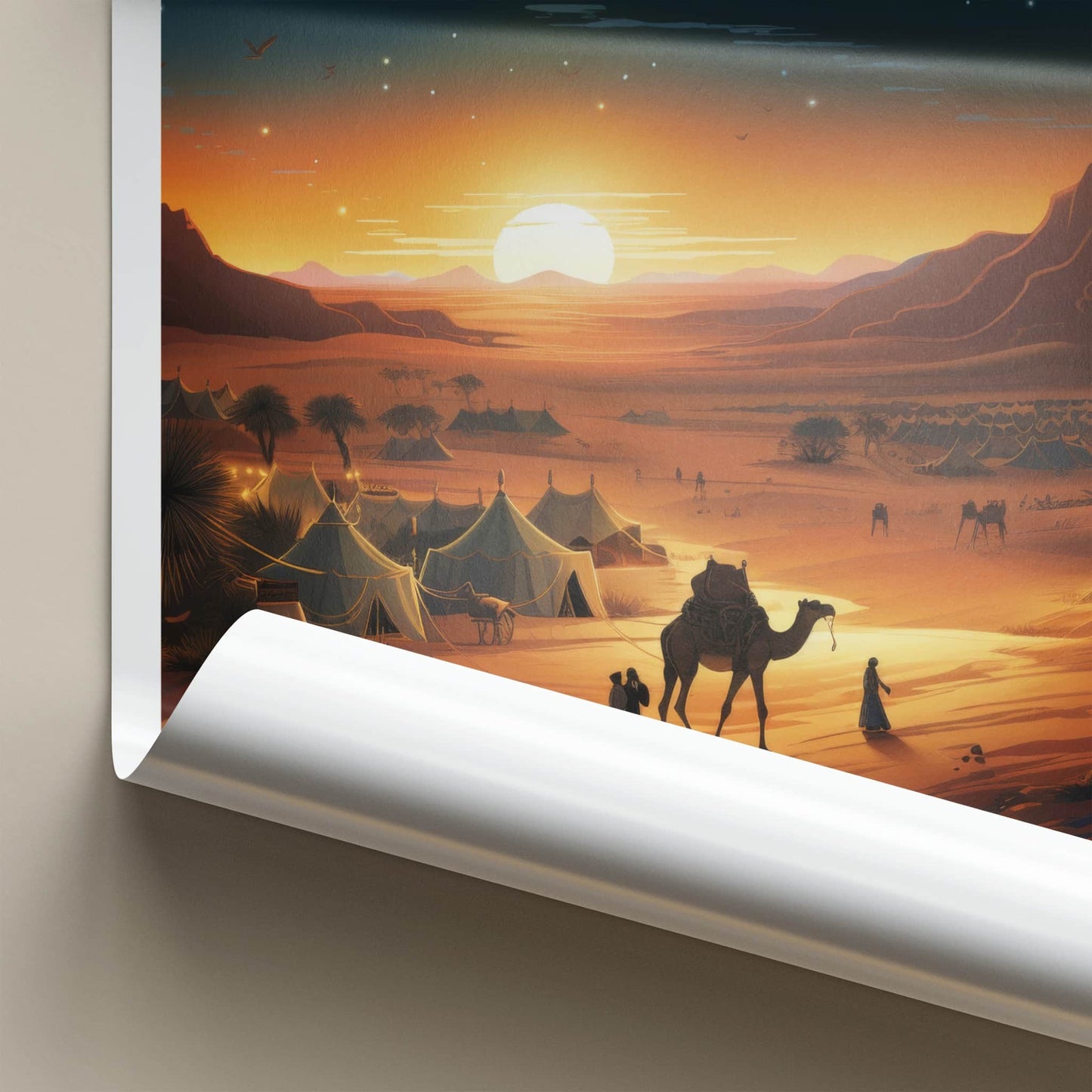 Sahara Desert Poster - Morocco Travel Art - Desert Camp Sunset Home Decor