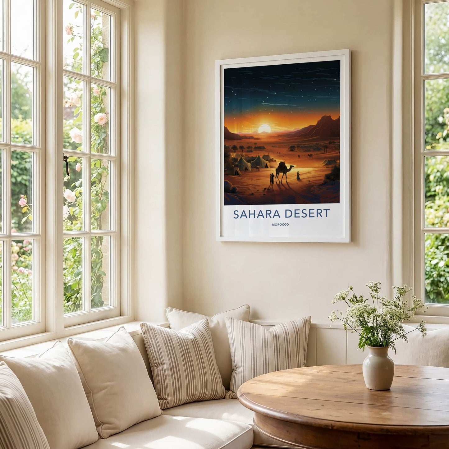 Sahara Desert Poster - Morocco Travel Art - Desert Camp Sunset Home Decor