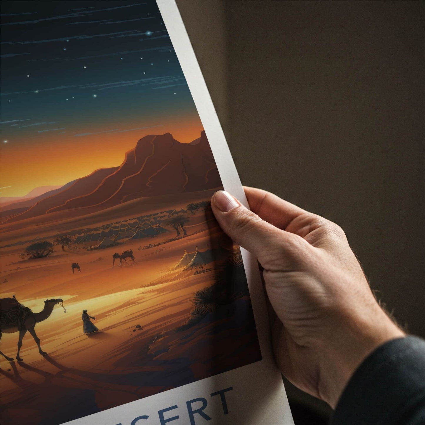 Sahara Desert Poster - Morocco Travel Art - Desert Camp Sunset Home Decor