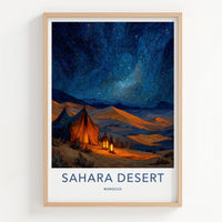 Sahara Desert Poster - Morocco Travel Art - Desert Starry Night Home Decor