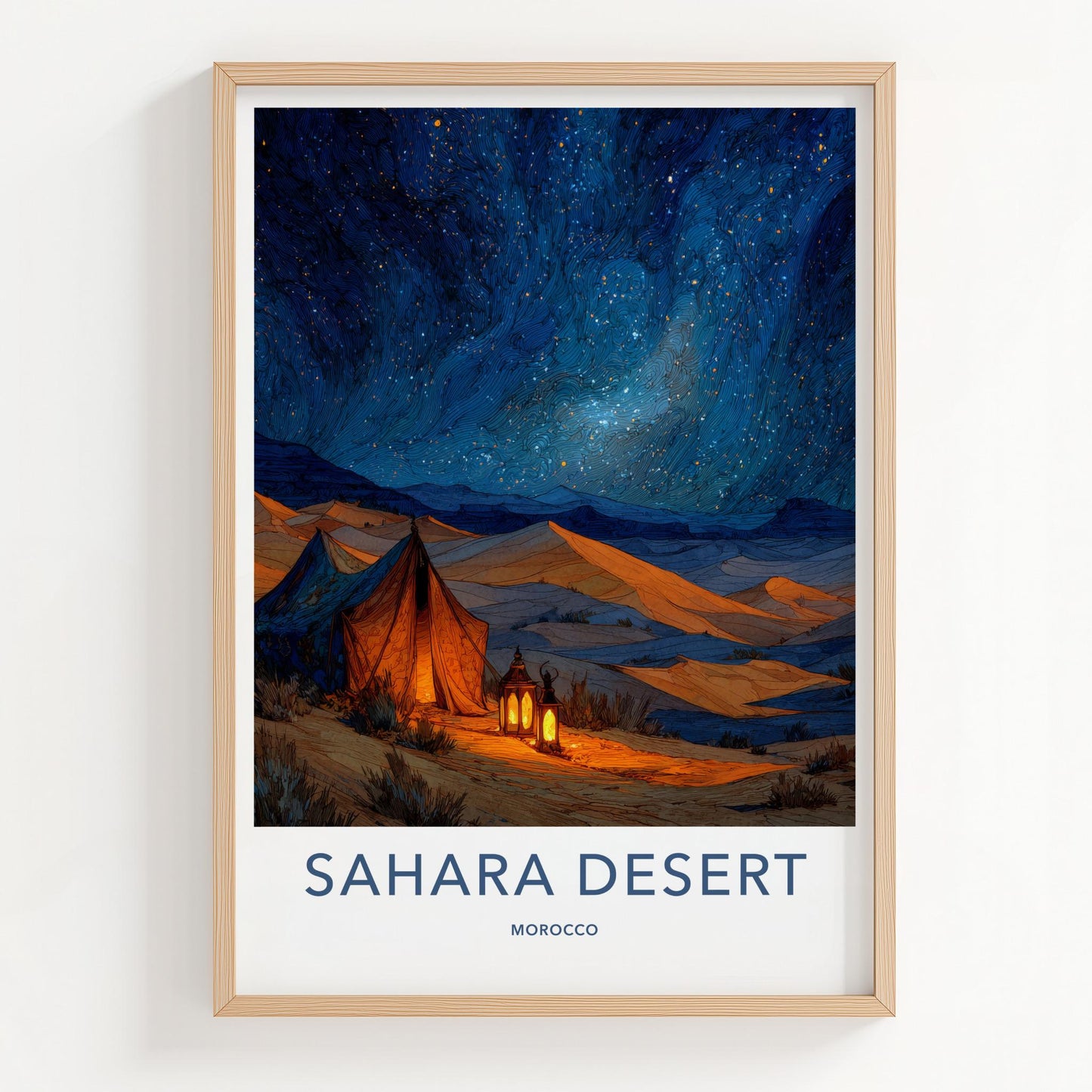 Sahara Desert Poster - Morocco Travel Art - Desert Starry Night Home Decor