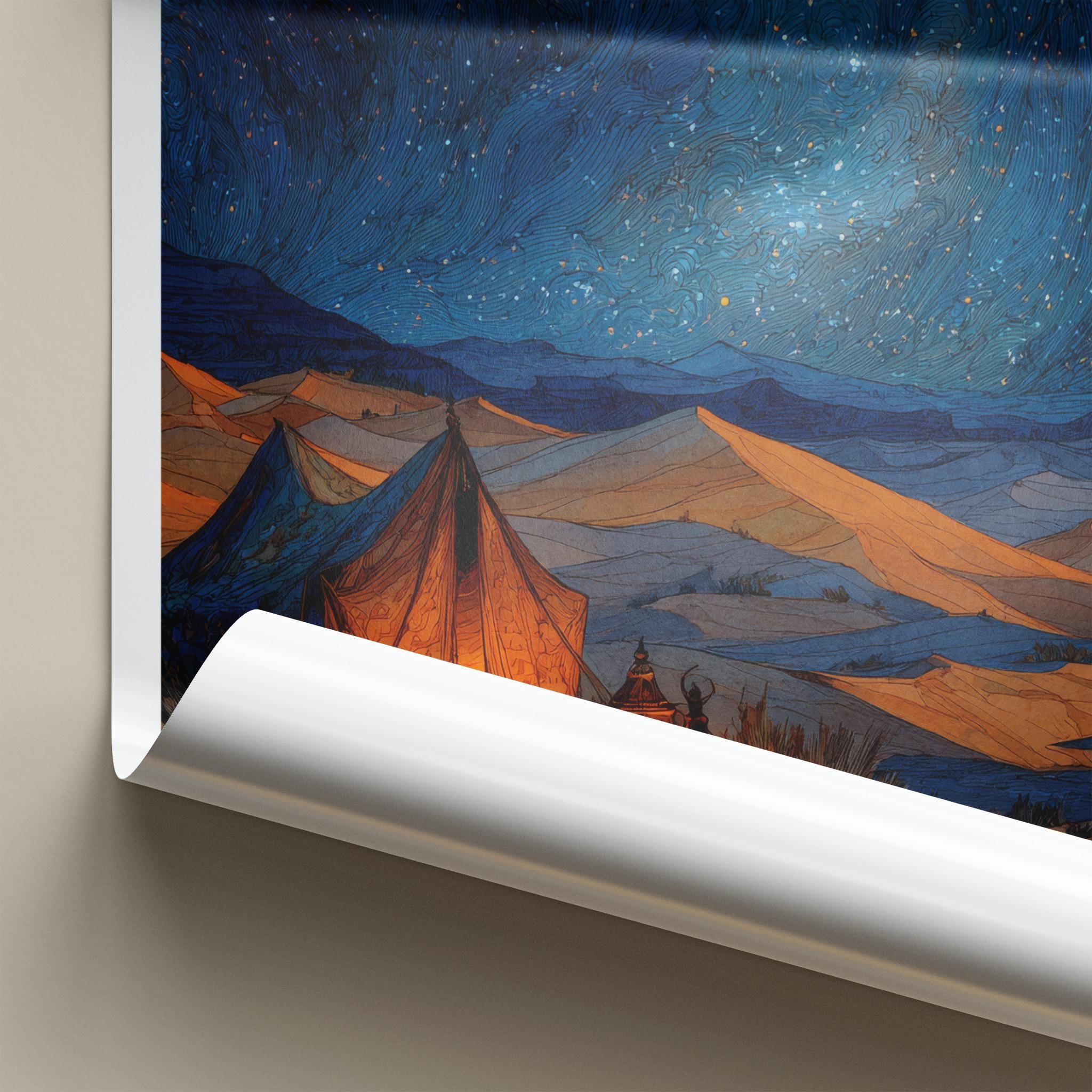 Sahara Desert Poster - Morocco Travel Art - Desert Starry Night Home Decor