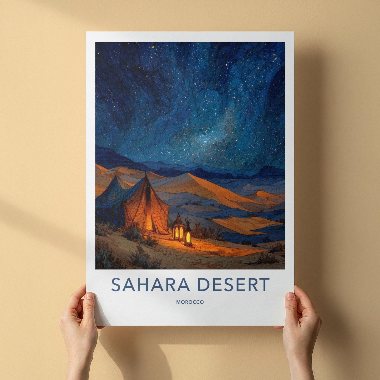 Sahara Desert Poster - Morocco Travel Art - Desert Starry Night Home Decor