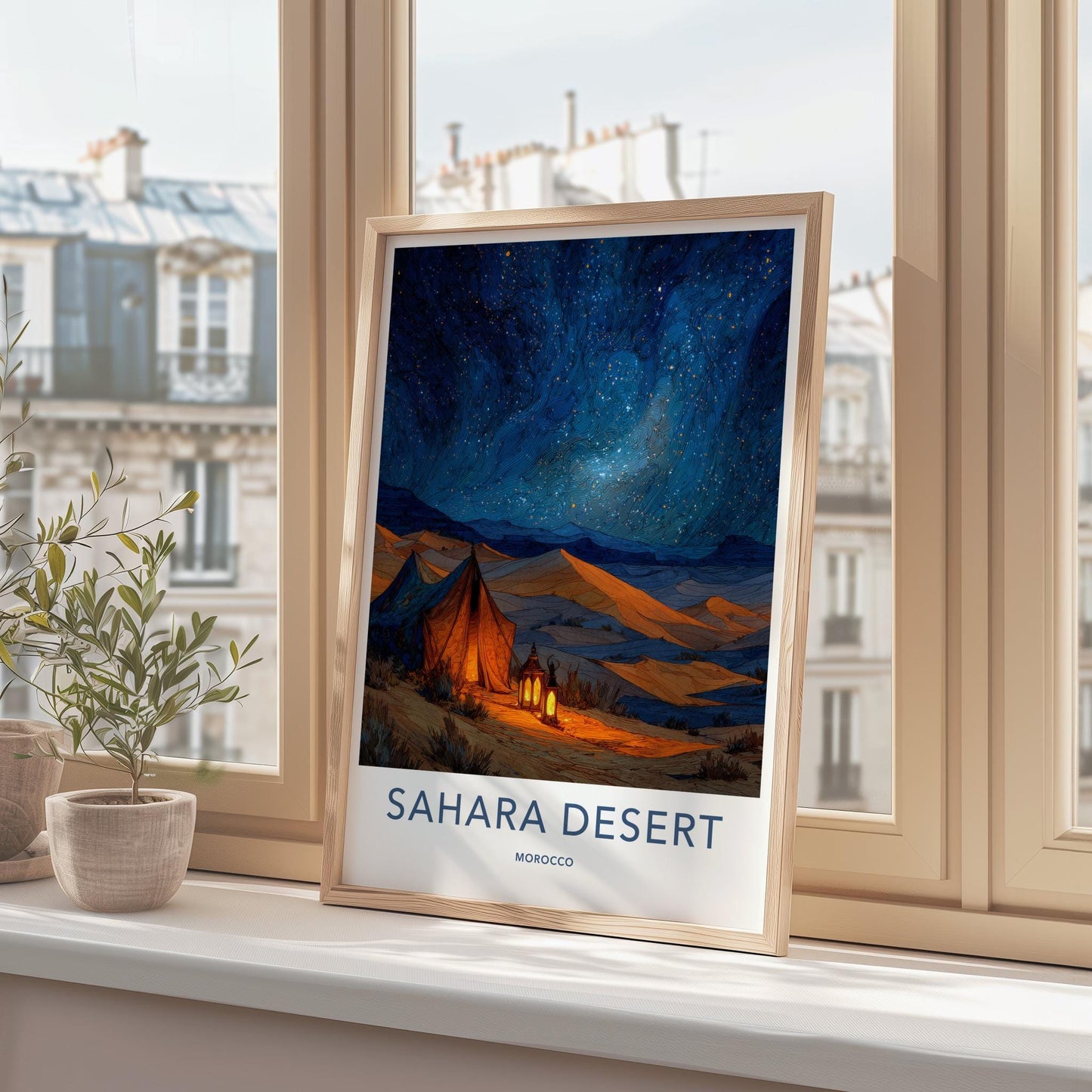 Sahara Desert Poster - Morocco Travel Art - Desert Starry Night Home Decor