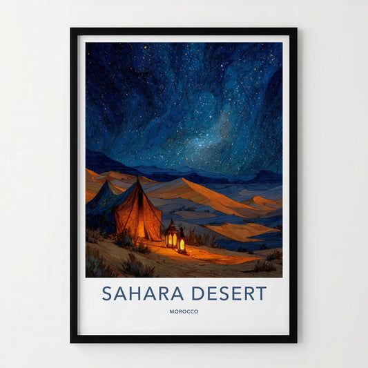 Sahara Desert Poster - Morocco Travel Art - Desert Starry Night Home Decor