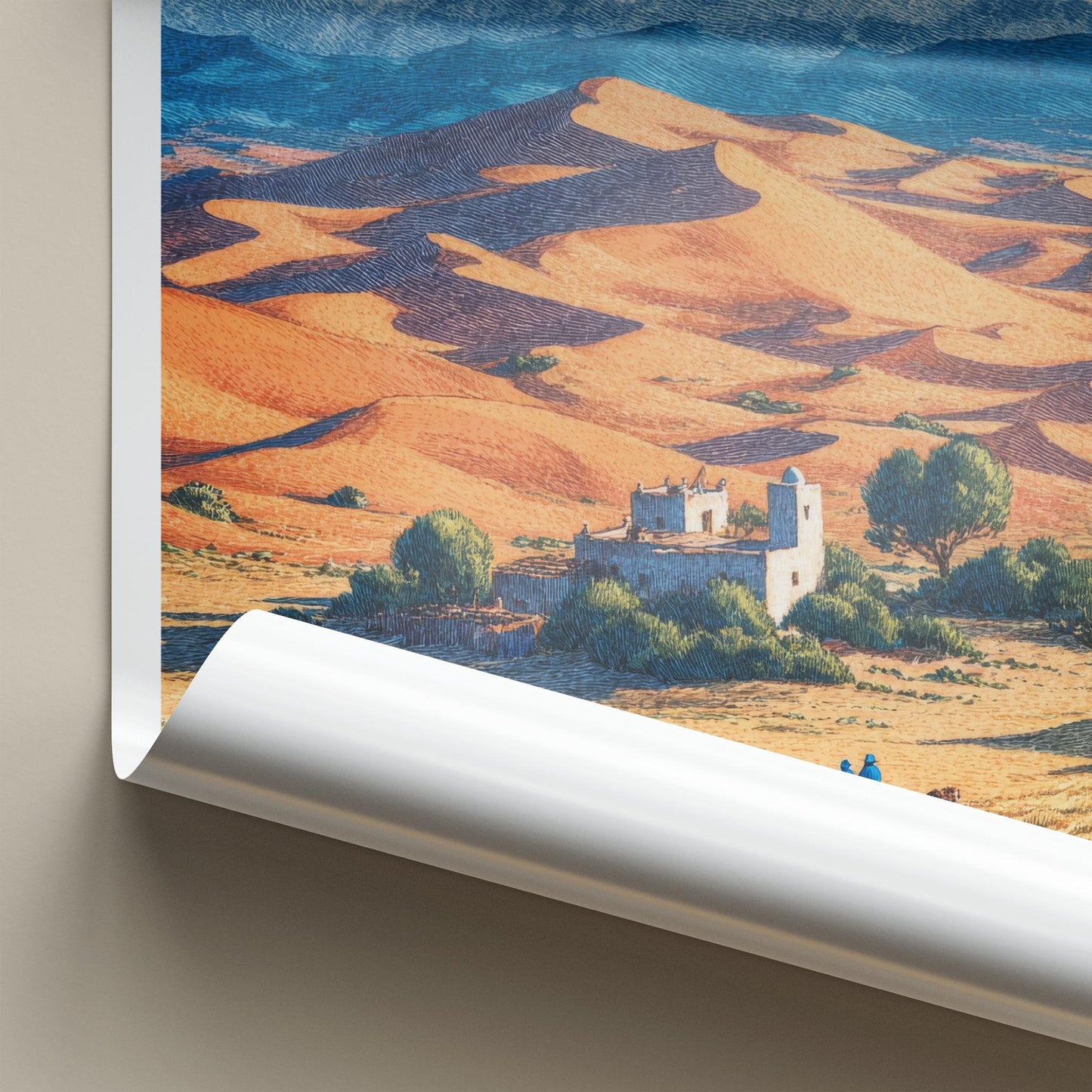 Sahara Desert Poster - Morocco Travel Art - Desert Village Scene Home Decor