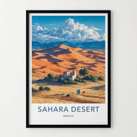 Sahara Desert Poster - Morocco Travel Art - Desert Village Scene Home Decor