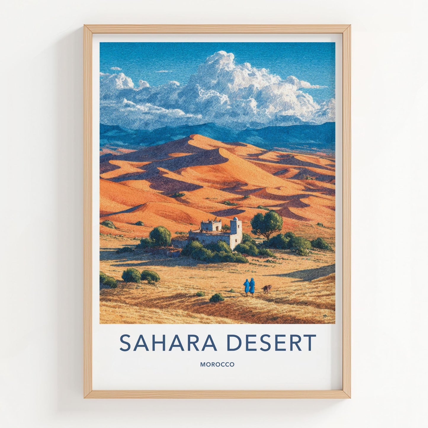 Sahara Desert Poster - Morocco Travel Art - Desert Village Scene Home Decor