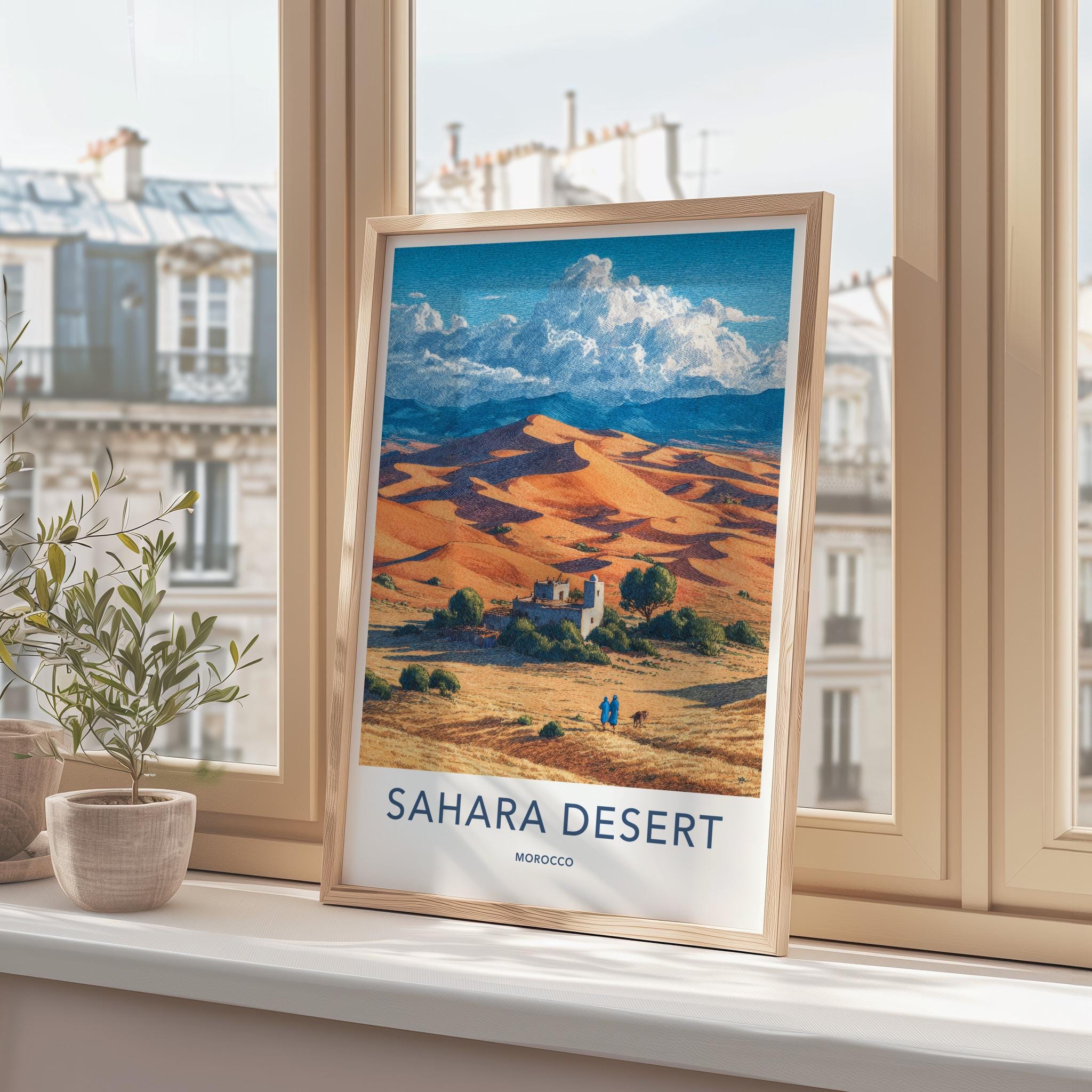Sahara Desert Poster - Morocco Travel Art - Desert Village Scene Home Decor