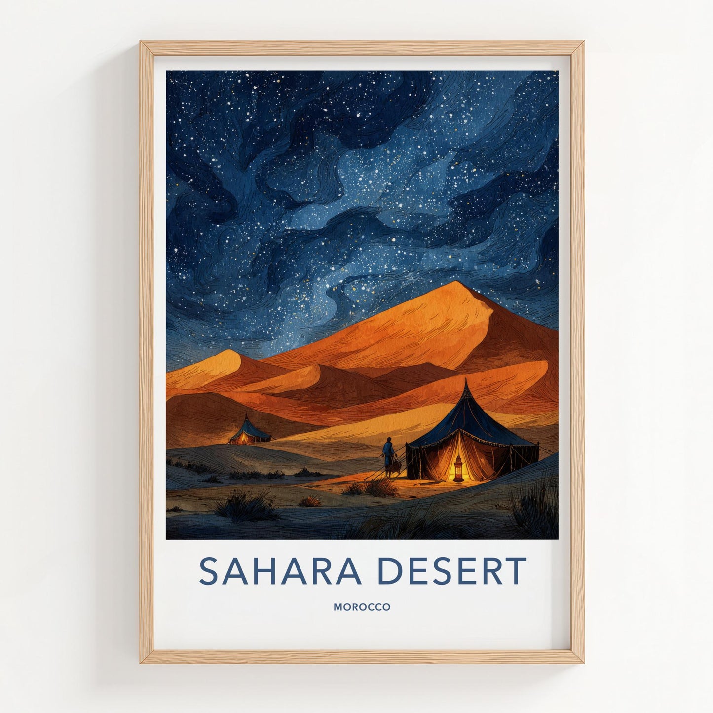 Sahara Desert Poster - Morocco Travel Art - Starry Desert Night Home Decor