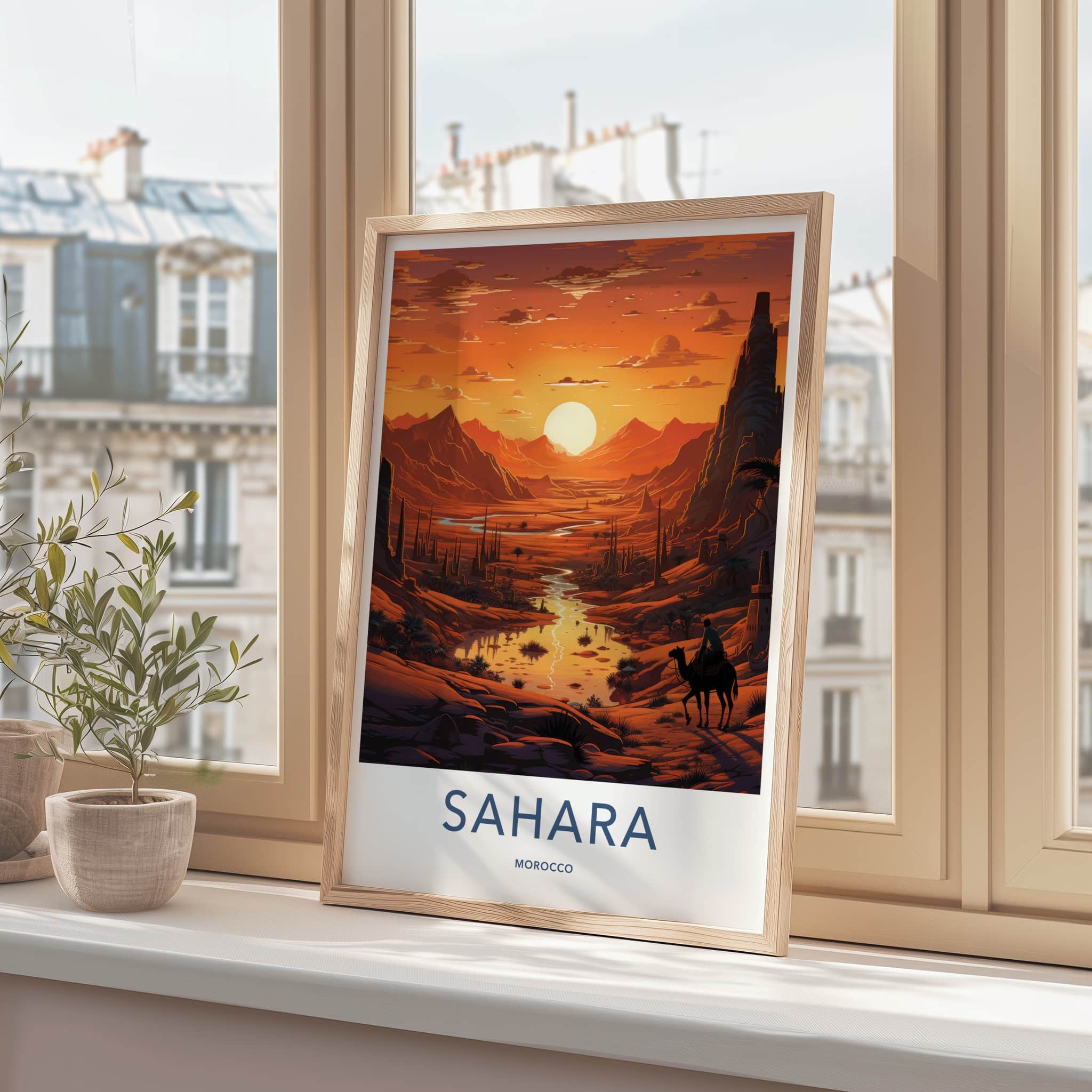 Sahara Poster - Morocco Framed Print - Desert Landscape Sunset Lounge Decor