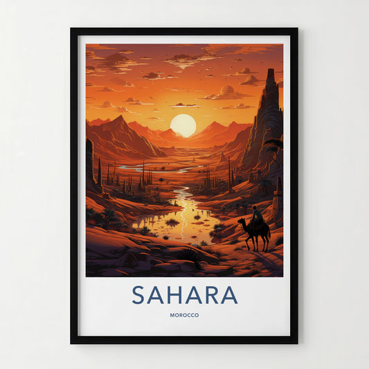 Sahara Poster - Morocco Framed Print - Desert Landscape Sunset Lounge Decor