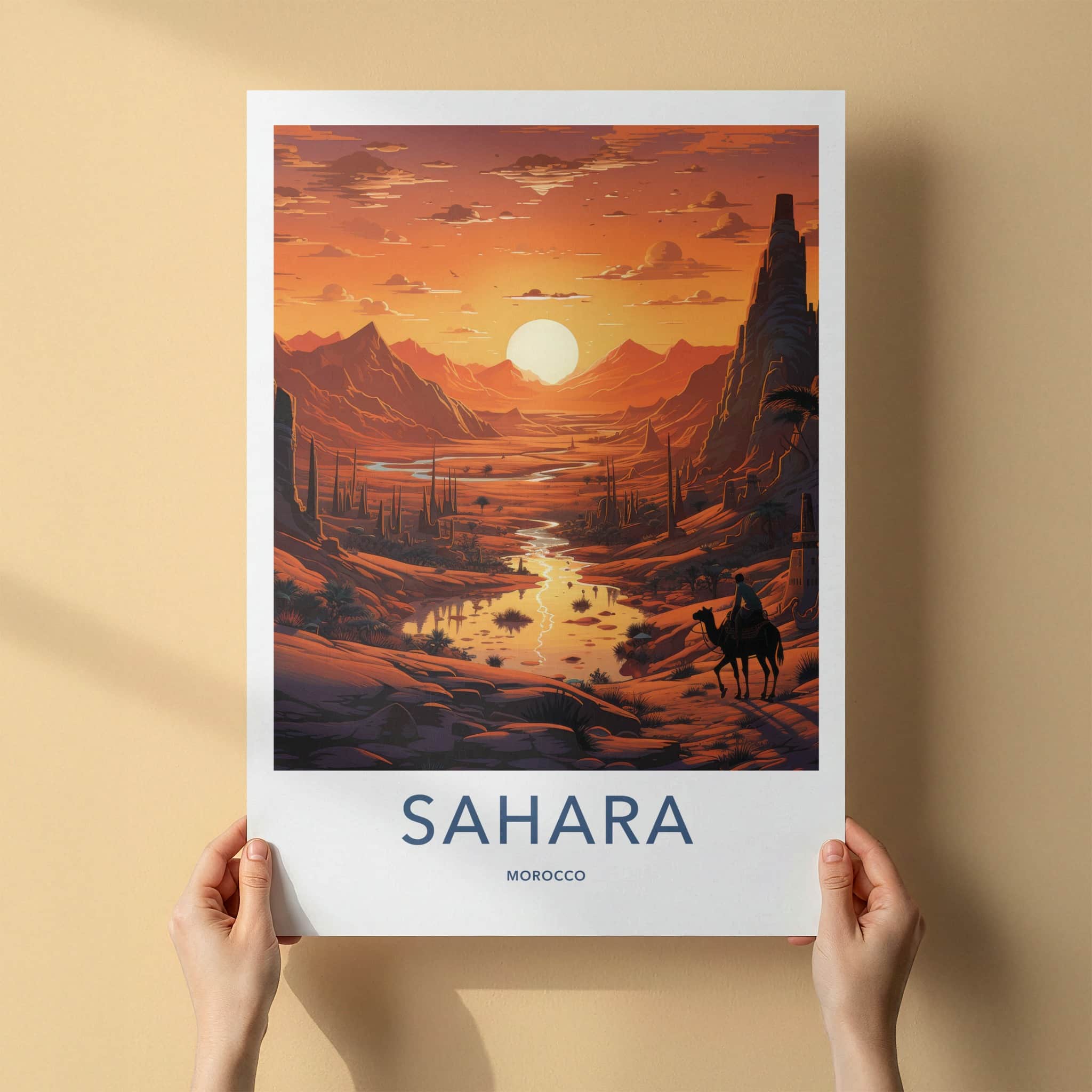 Sahara Poster - Morocco Framed Print - Desert Landscape Sunset Lounge Decor