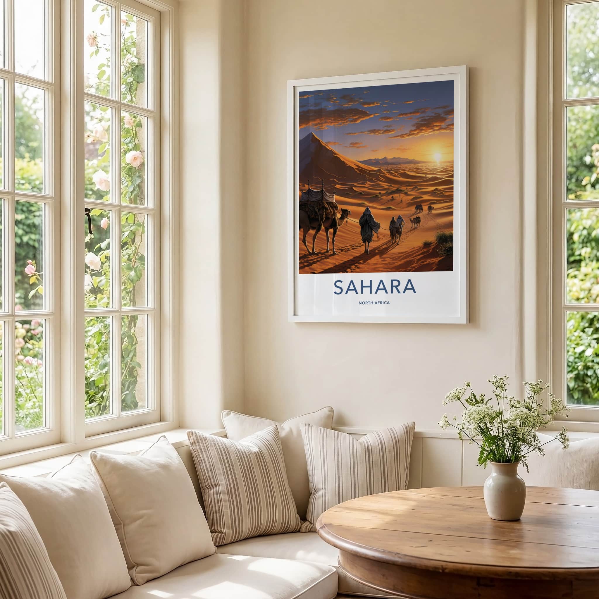 Sahara Poster - North Africa Travel Art - Sunset Desert Dunes Home Decor