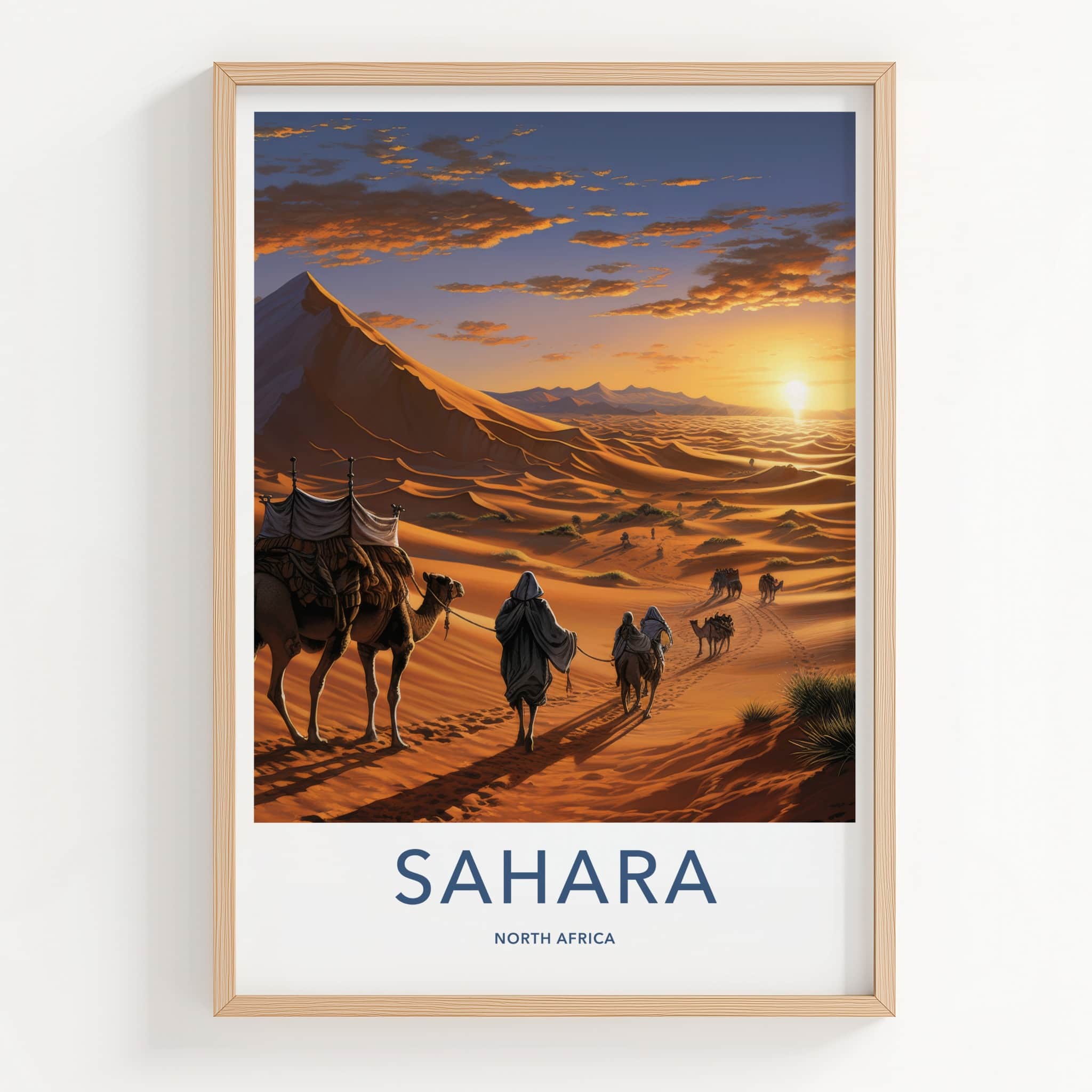 Sahara Poster - North Africa Travel Art - Sunset Desert Dunes Home Decor