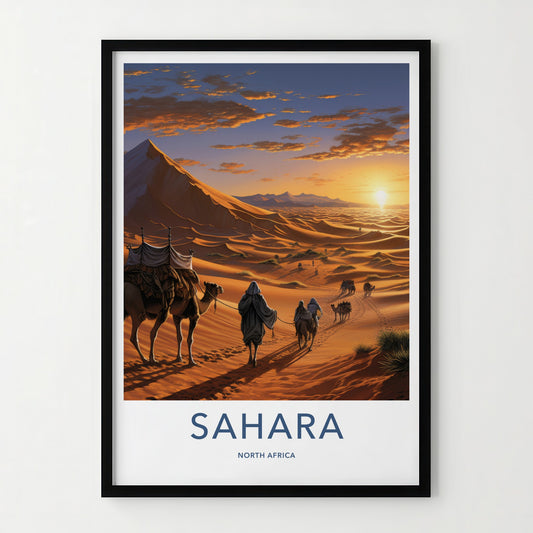 Sahara Poster - North Africa Travel Art - Sunset Desert Dunes Home Decor