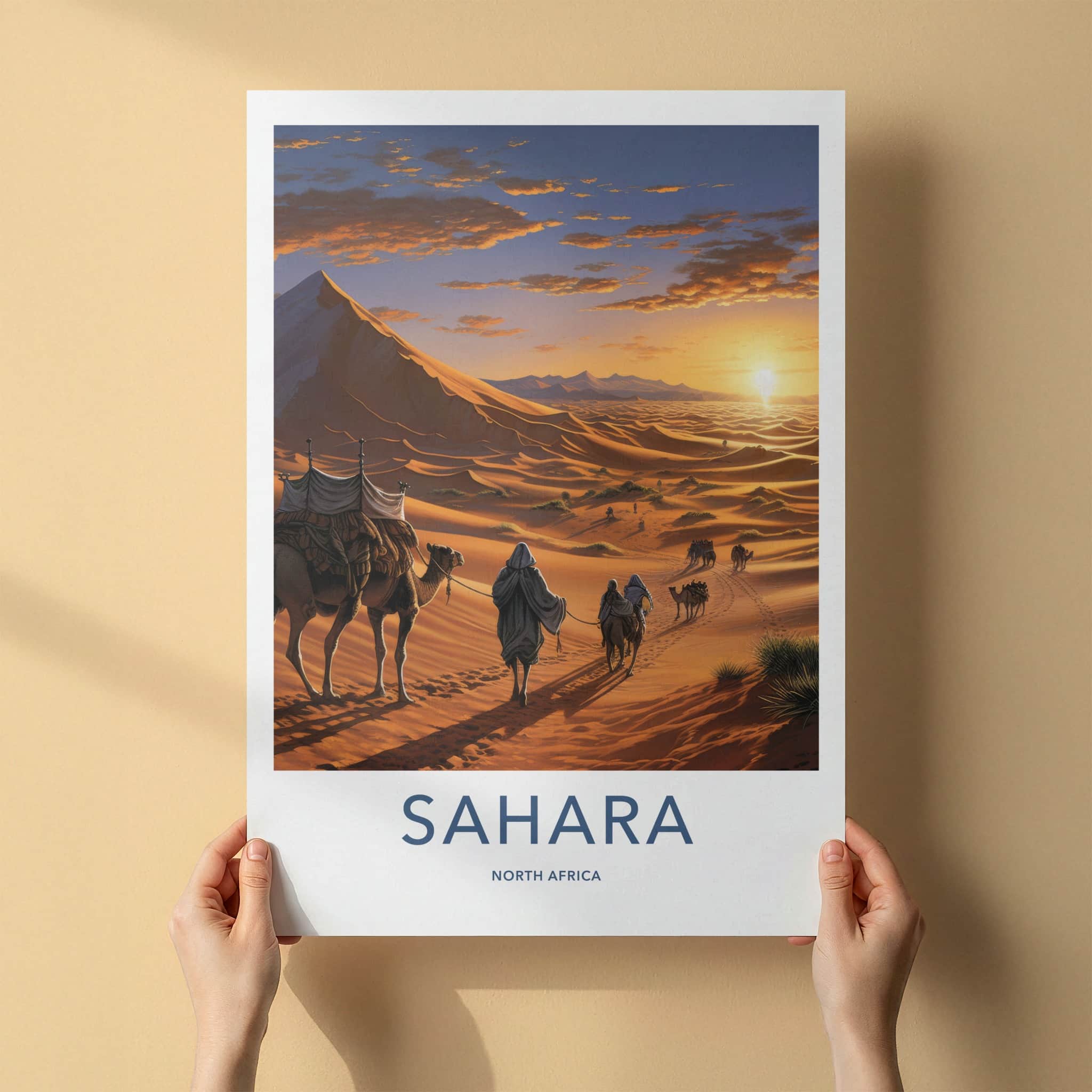 Sahara Poster - North Africa Travel Art - Sunset Desert Dunes Home Decor